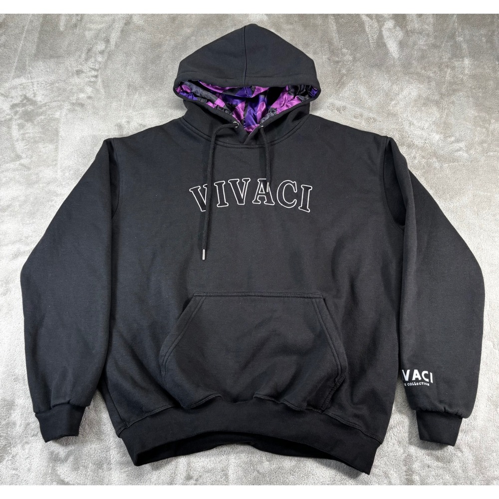 Vivaci Hoodie Women Large Black Excellent Satin Lined Hood Graphic Streetwear